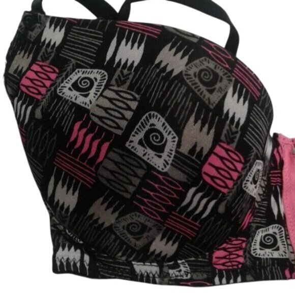 Pure Intimates 34C Bra Padded Push Up Adjustable Straps Black Gray Pink Zipper - Picture 2 of 6